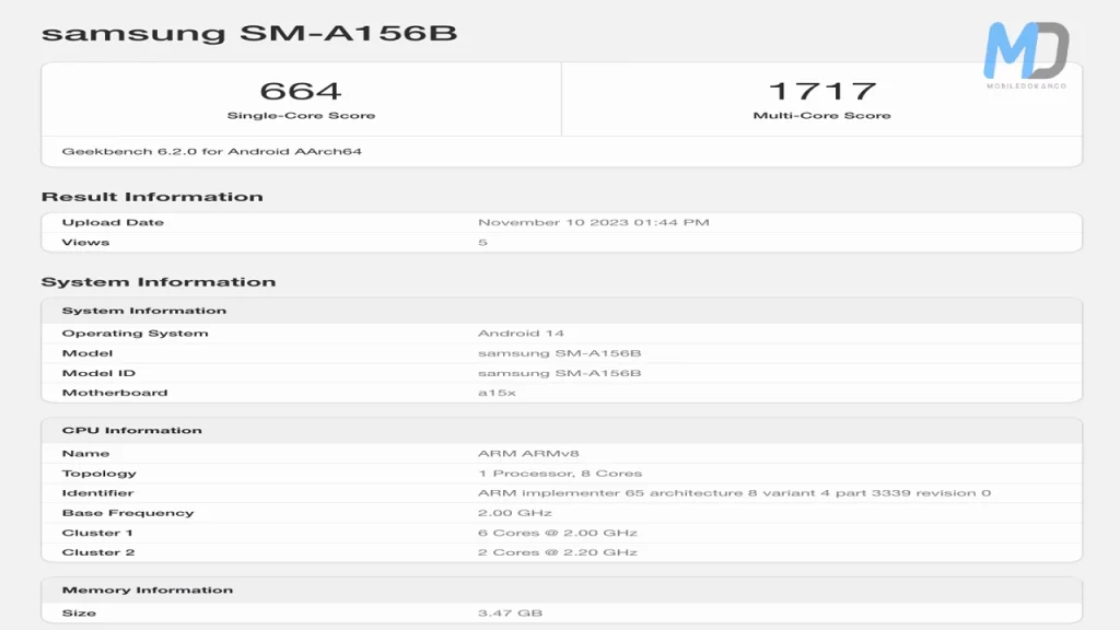 Samsung Galaxy A15 5G Geekbench listing revealed to feature Dimensity.webp